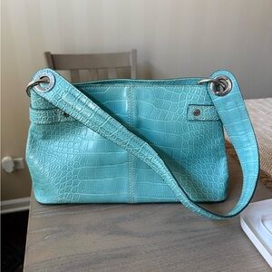 Tommy Hilfiger Turquoise Crocodile-Embossed Shoulder Bag